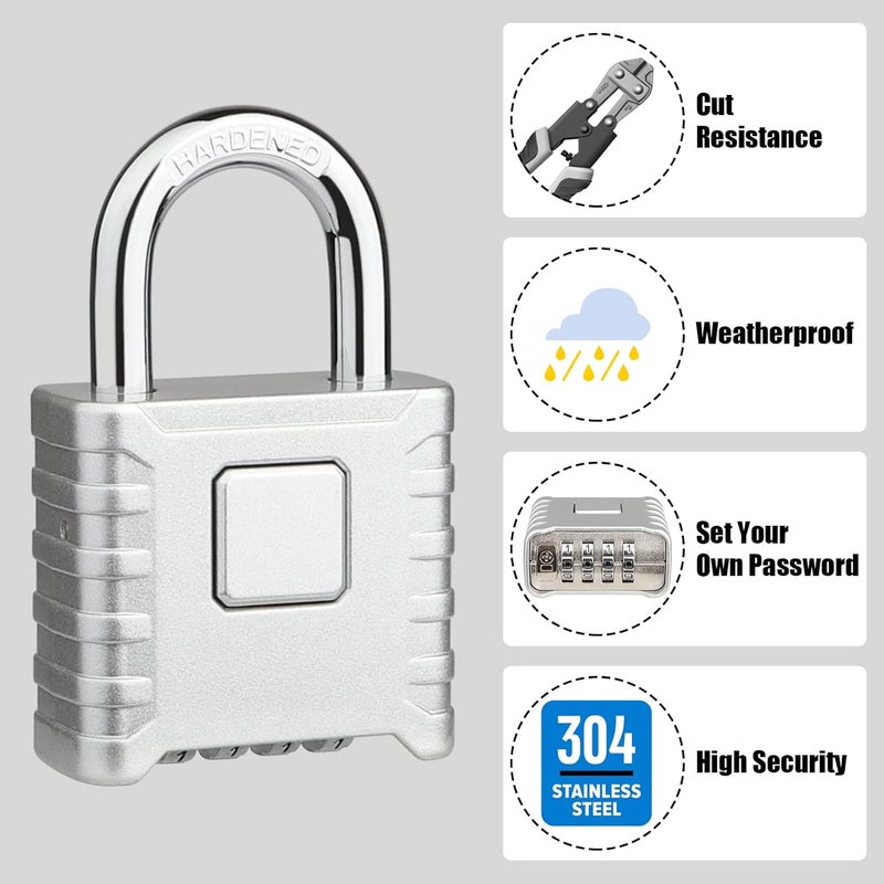Diyife Heavy Duty Combination Padlock, Large Outdoor Padlock [One-Touch Unlocking] High Security Weatherproof, Design of Hidden Password Suitable for Locker, Home, School, Garage, Fences, Silver - Image 4